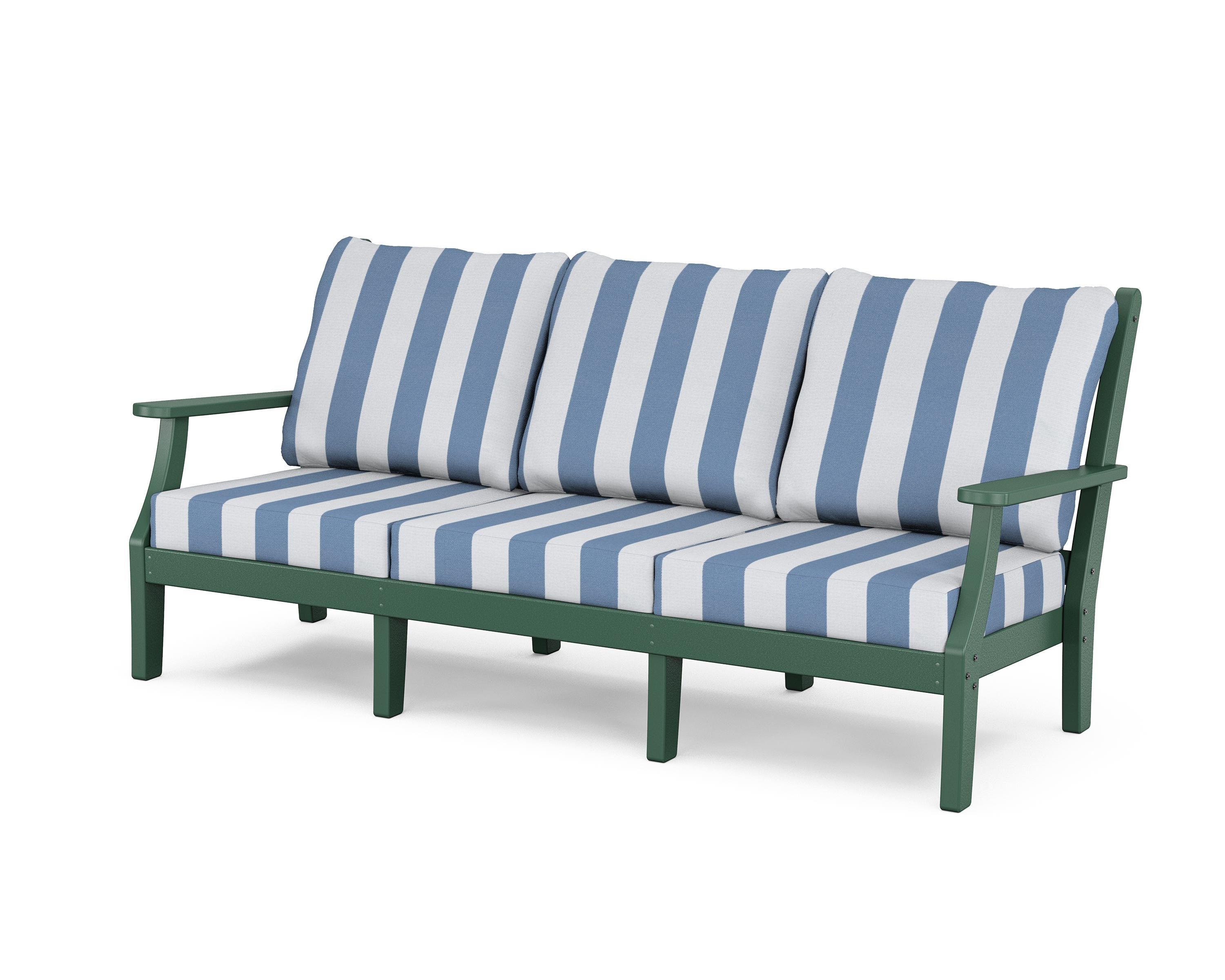 Country Living Wovendale Deep Seating Sofa in Green / Cabana Stripe Sky Blue