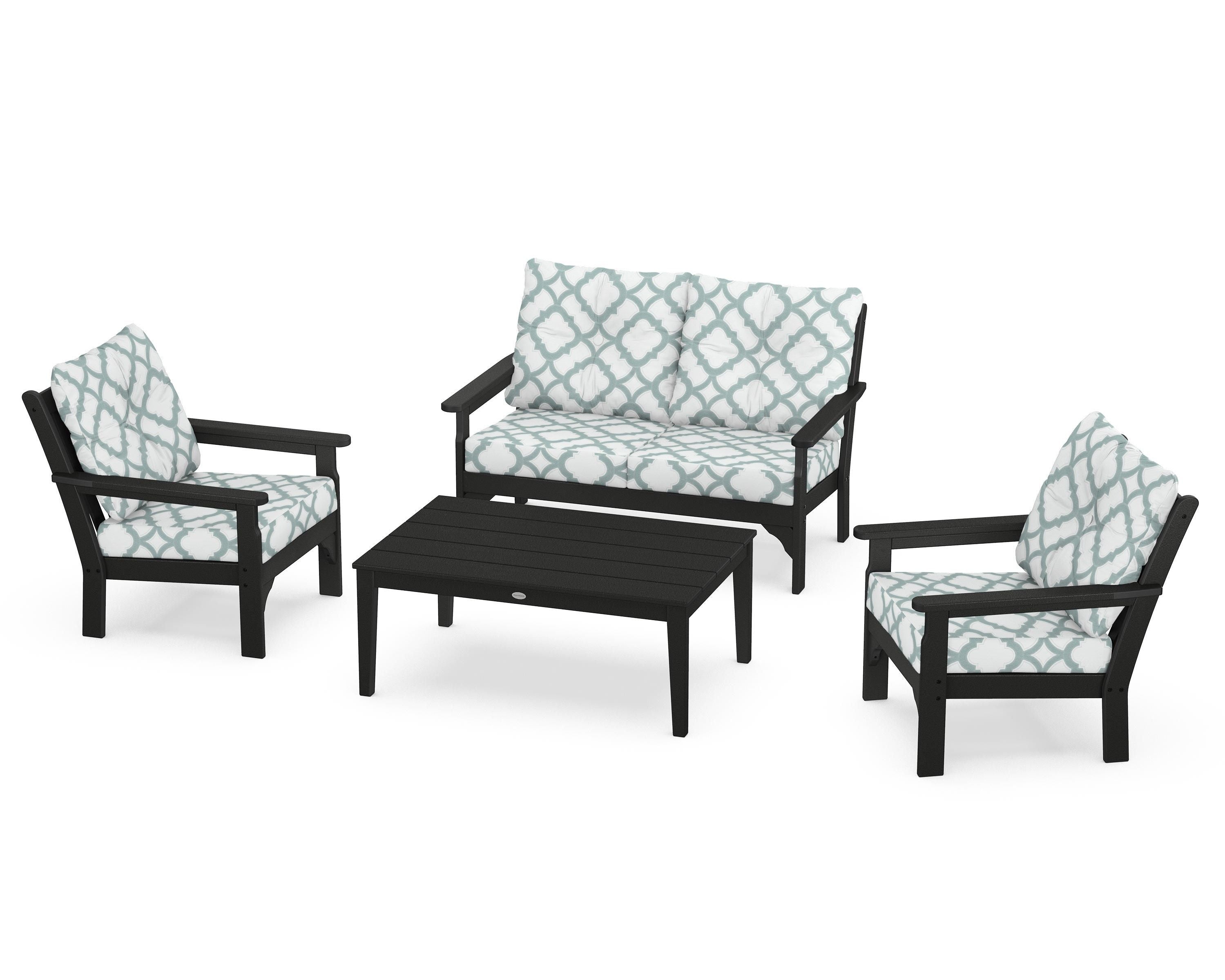 POLYWOOD® Vineyard 4-Piece Deep Seating Set in Black / Trellis Glacier Spa