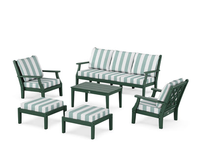 Country Living Wovendale 6-Piece Lounge Sofa Set in Green / Cabana Stripe Glacier Spa