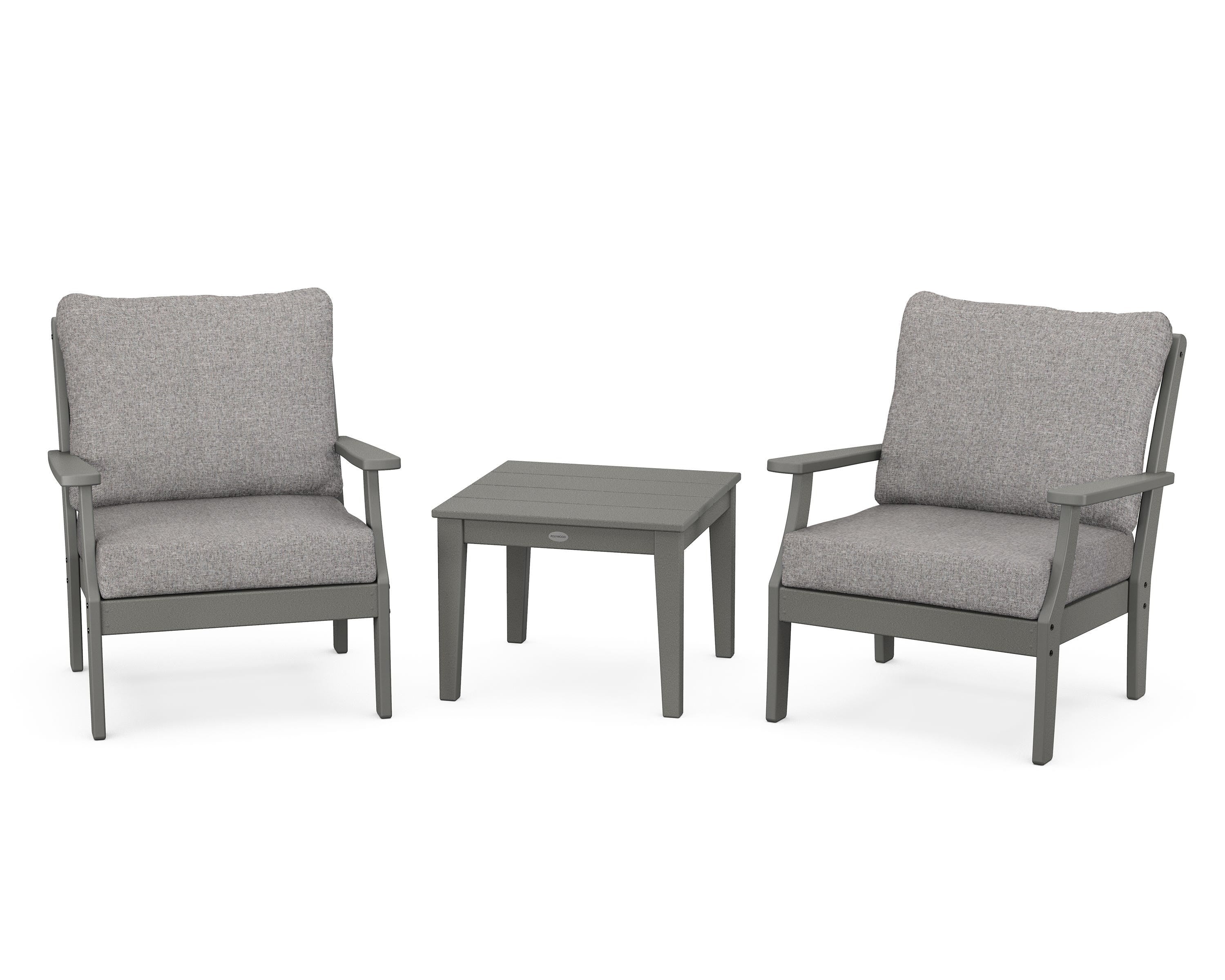 POLYWOOD® Braxton 3-Piece Deep Seating Set in Slate Grey / Grey Mist