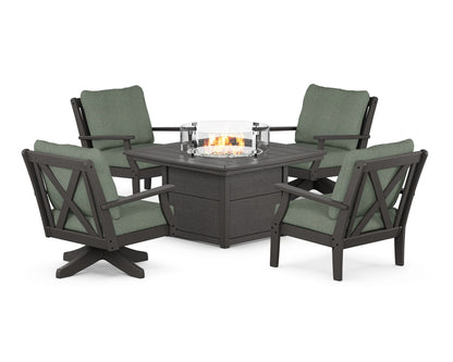 POLYWOOD® Braxton 5-Piece Deep Seating Set with Fire Table in Vintage Coffee / Cast Sage