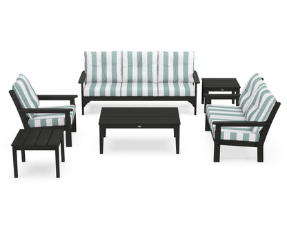 POLYWOOD® Vineyard 6-Piece Deep Seating Set in Green / Cabana Stripe Glacier Spa