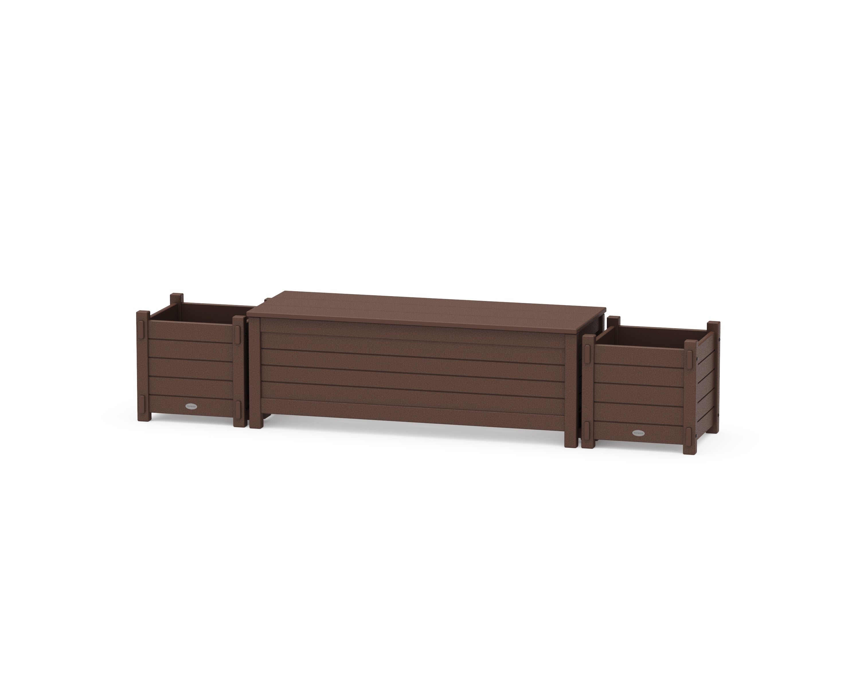 POLYWOOD® 48" Nautical Straight Planter Storage Bench Set in Mahogany