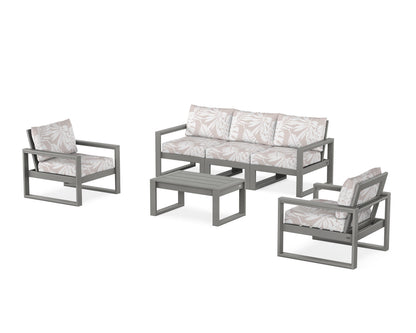POLYWOOD® EDGE Sectional 4-Piece Deep Seating Set with Sofa in Slate Grey / Leaf Dune Burlap