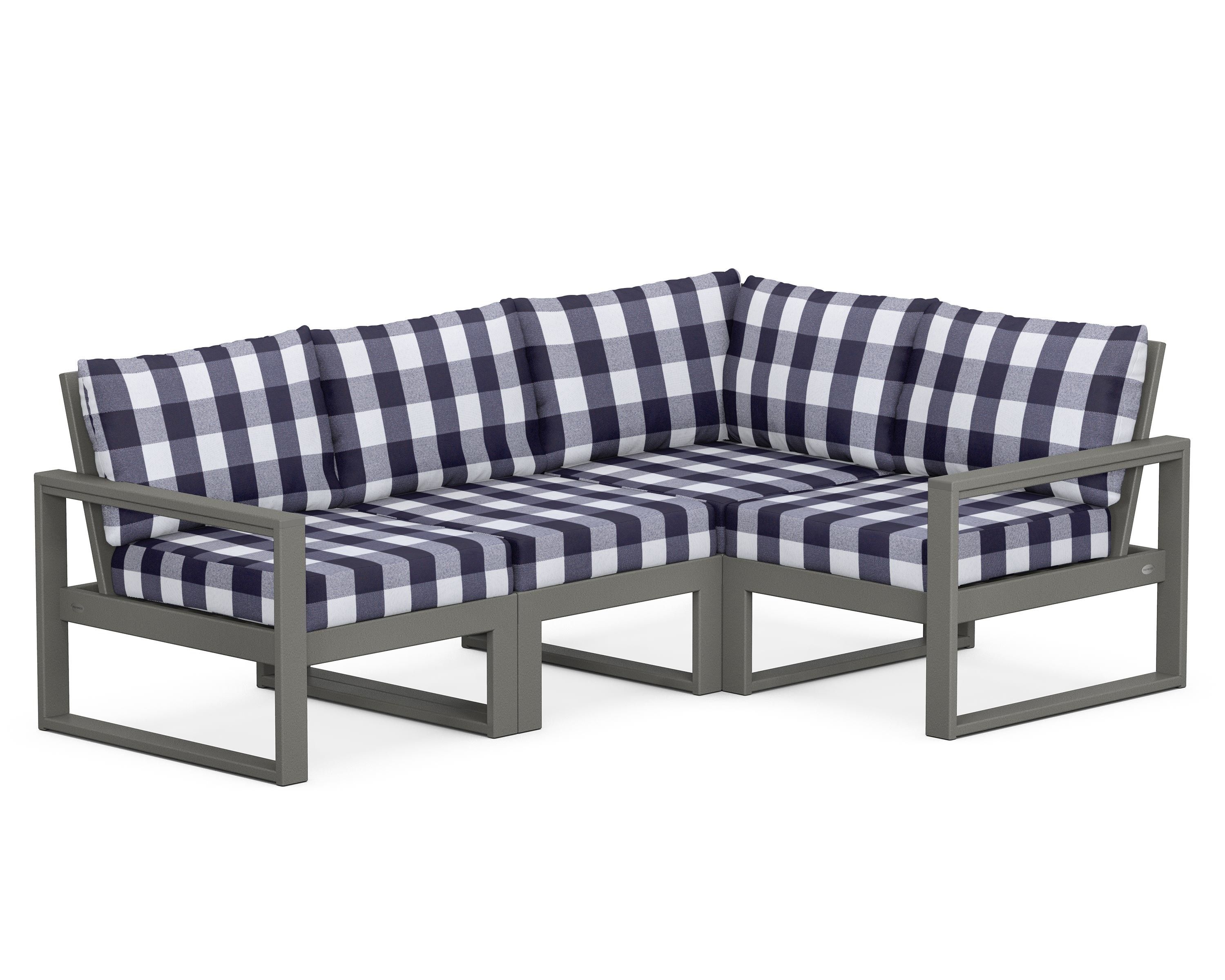 POLYWOOD® EDGE 4-Piece Modular Deep Seating Set in Slate Grey / Buffalo Plaid Navy