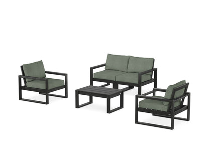 POLYWOOD® EDGE Sectional 4-Piece Deep Seating Set with Loveseat in Black / Cast Sage