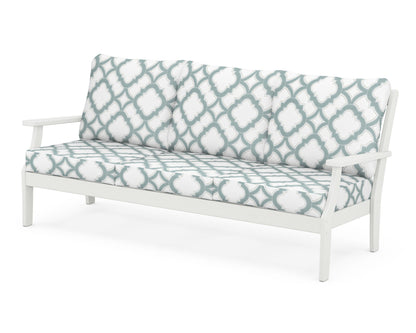 POLYWOOD® Braxton Deep Seating Sofa in Vintage White / Trellis Glacier Spa