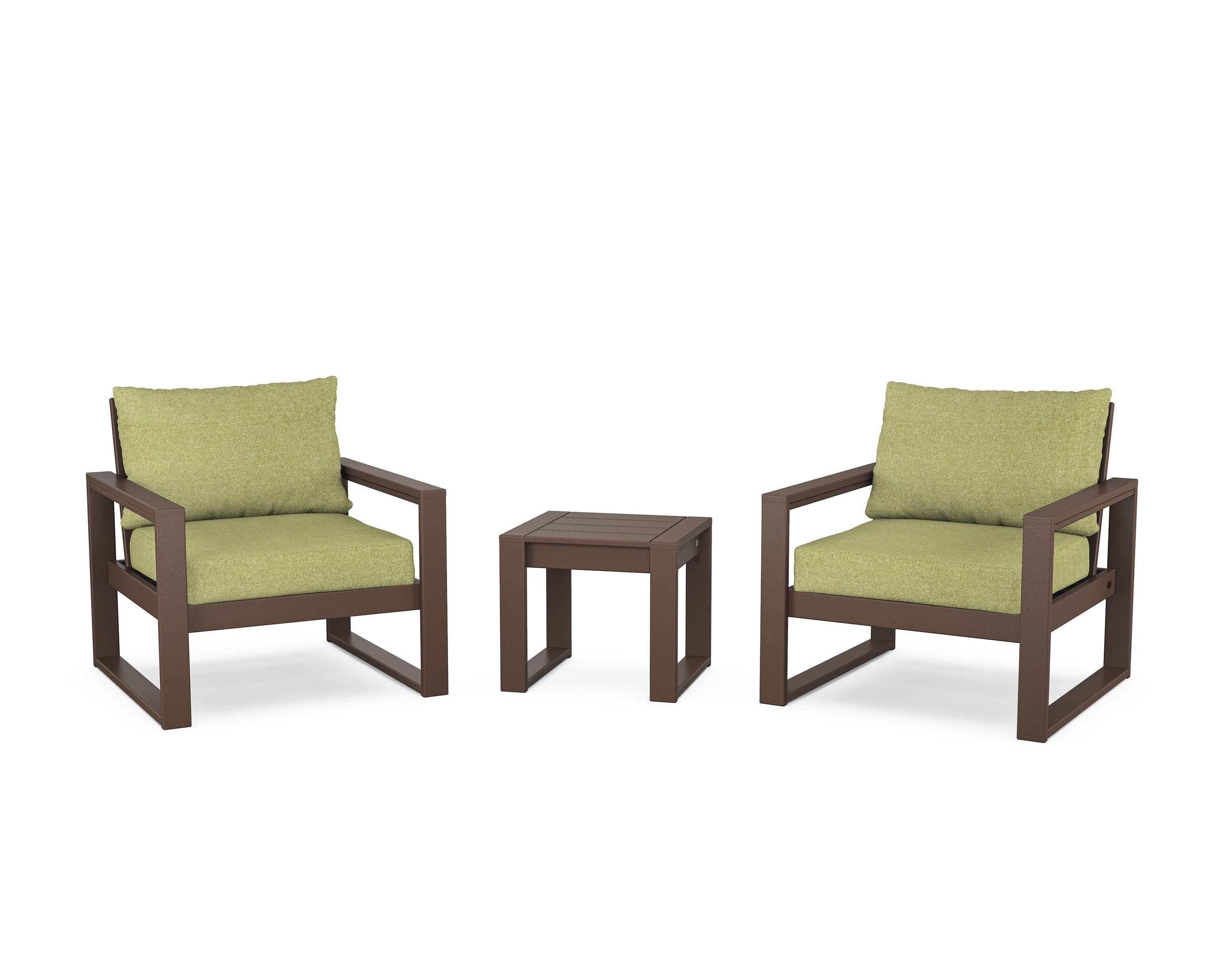 POLYWOOD® EDGE Sectional 3-Piece Deep Seating Set in Mahogany / Chartreuse Boucle