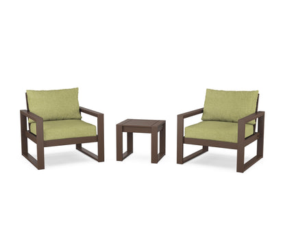 POLYWOOD® EDGE Sectional 3-Piece Deep Seating Set in Mahogany / Chartreuse Boucle