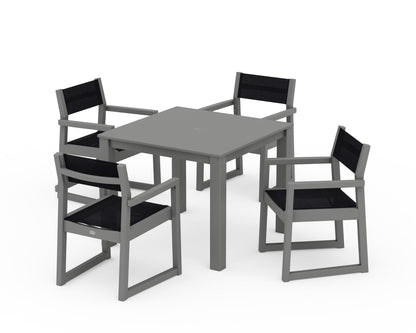 POLYWOOD® EDGE Sling Arm Chair 5-Piece Parsons Dining Set in Slate Grey / Black Sling