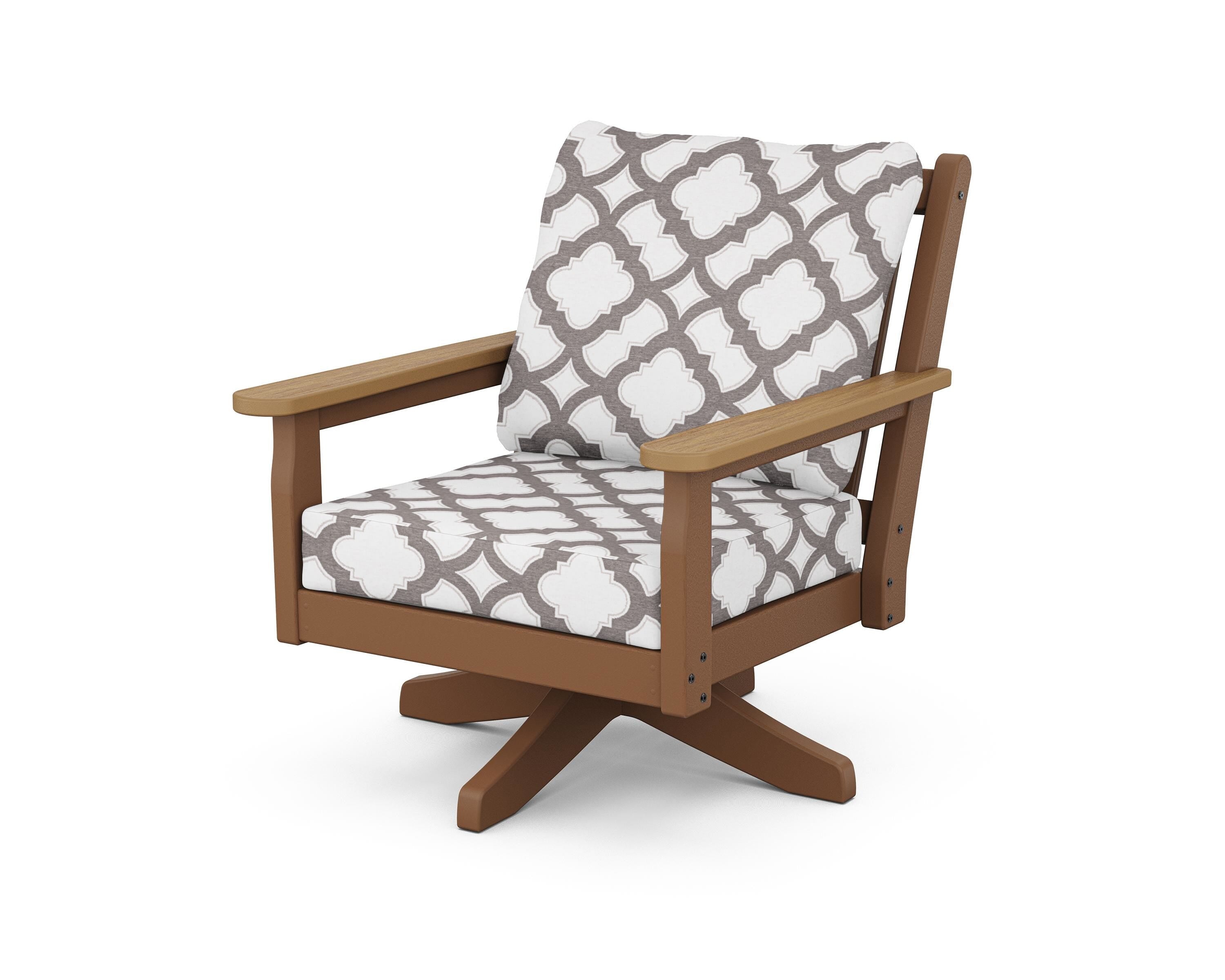 POLYWOOD® Chippendale Deep Seating Swivel Chair in Teak / Natural / Trellis Grey Mist