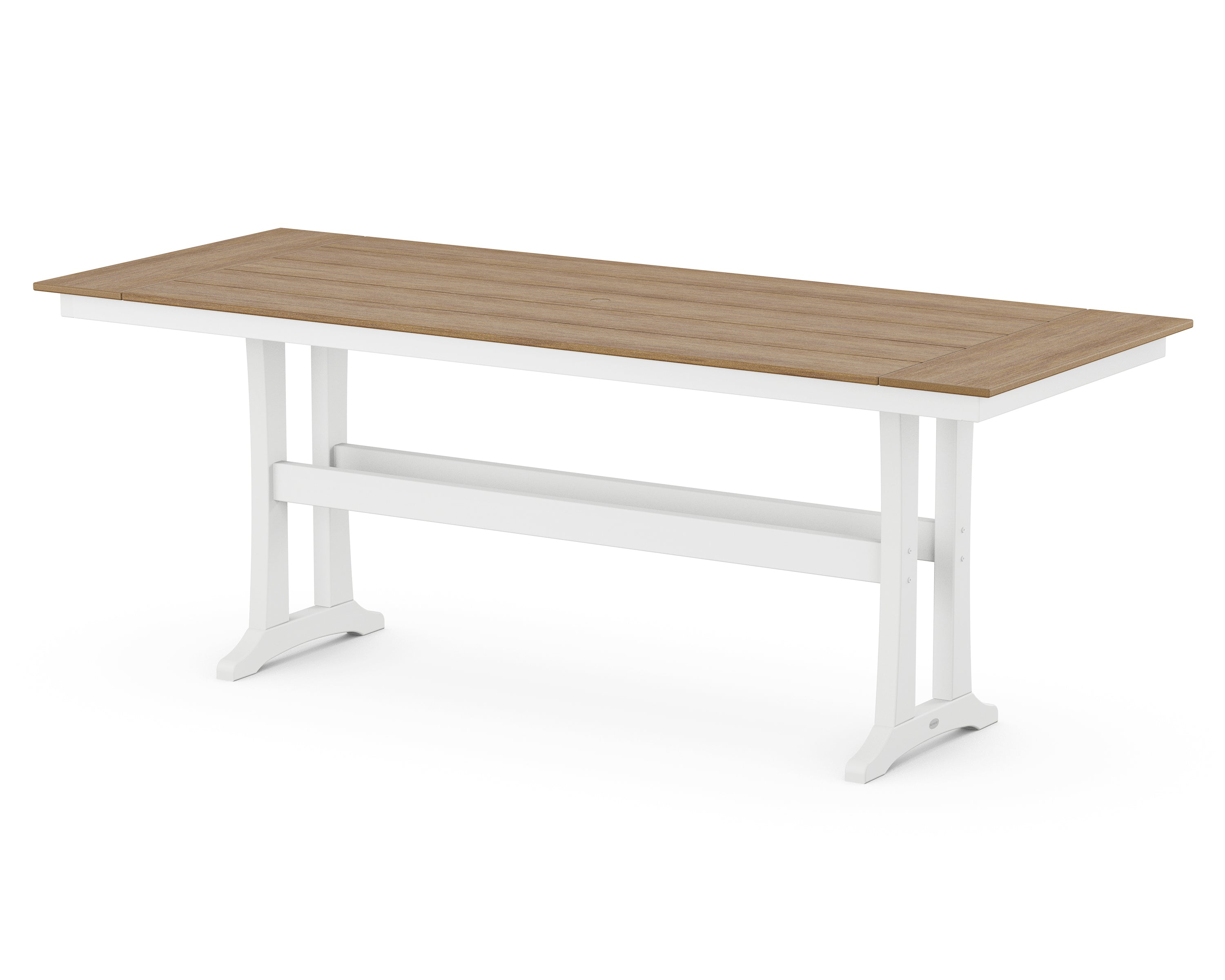 POLYWOOD® Farmhouse Trestle 38" x 96" Counter Table in White / Natural