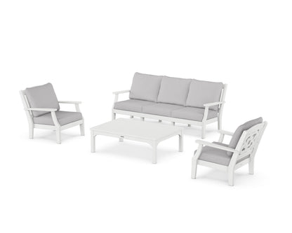 Martha Stewart by POLYWOOD® Chinoiserie 4-Piece Deep Seating Set with Sofa in White / Granite