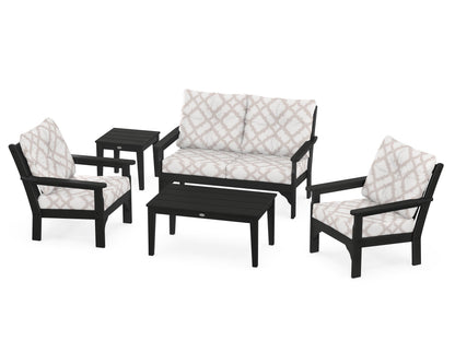 POLYWOOD® Vineyard 5-Piece Deep Seating Set in Black / Trellis Dune Burlap