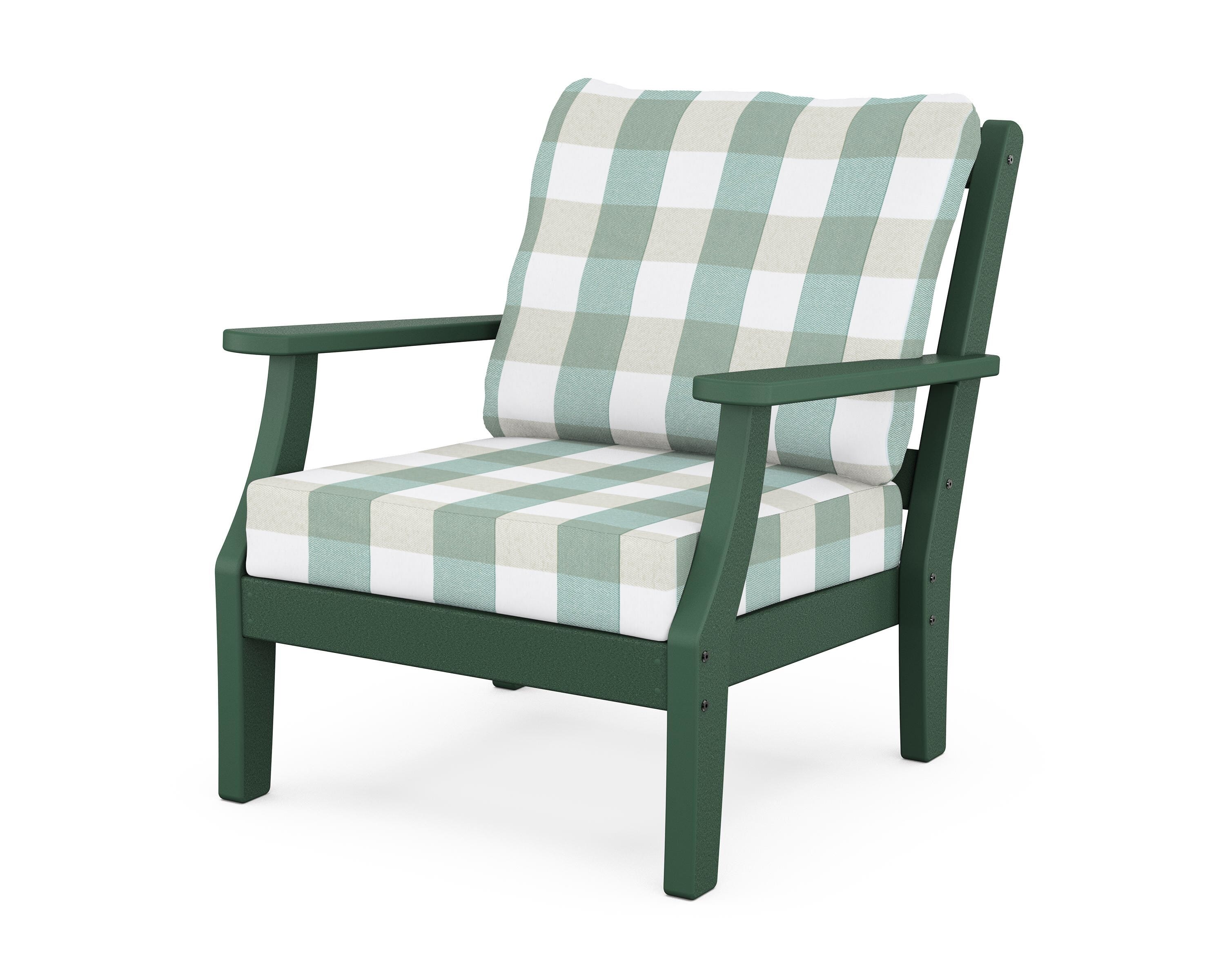 Martha Stewart by POLYWOOD® Chinoiserie Deep Seating Chair in Green / Buffalo Plaid Glacier Spa