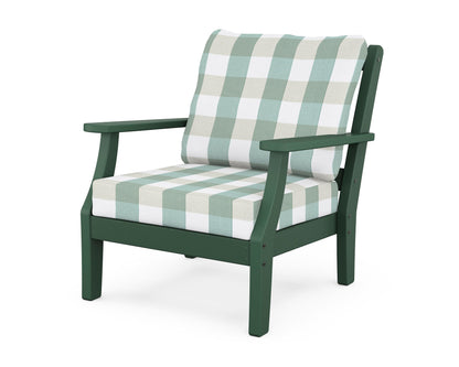 Martha Stewart by POLYWOOD® Chinoiserie Deep Seating Chair in Green / Buffalo Plaid Glacier Spa