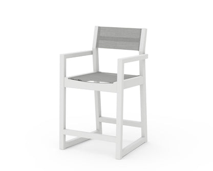 POLYWOOD® EDGE Sling Counter Arm Chair in White / Metallic Sling
