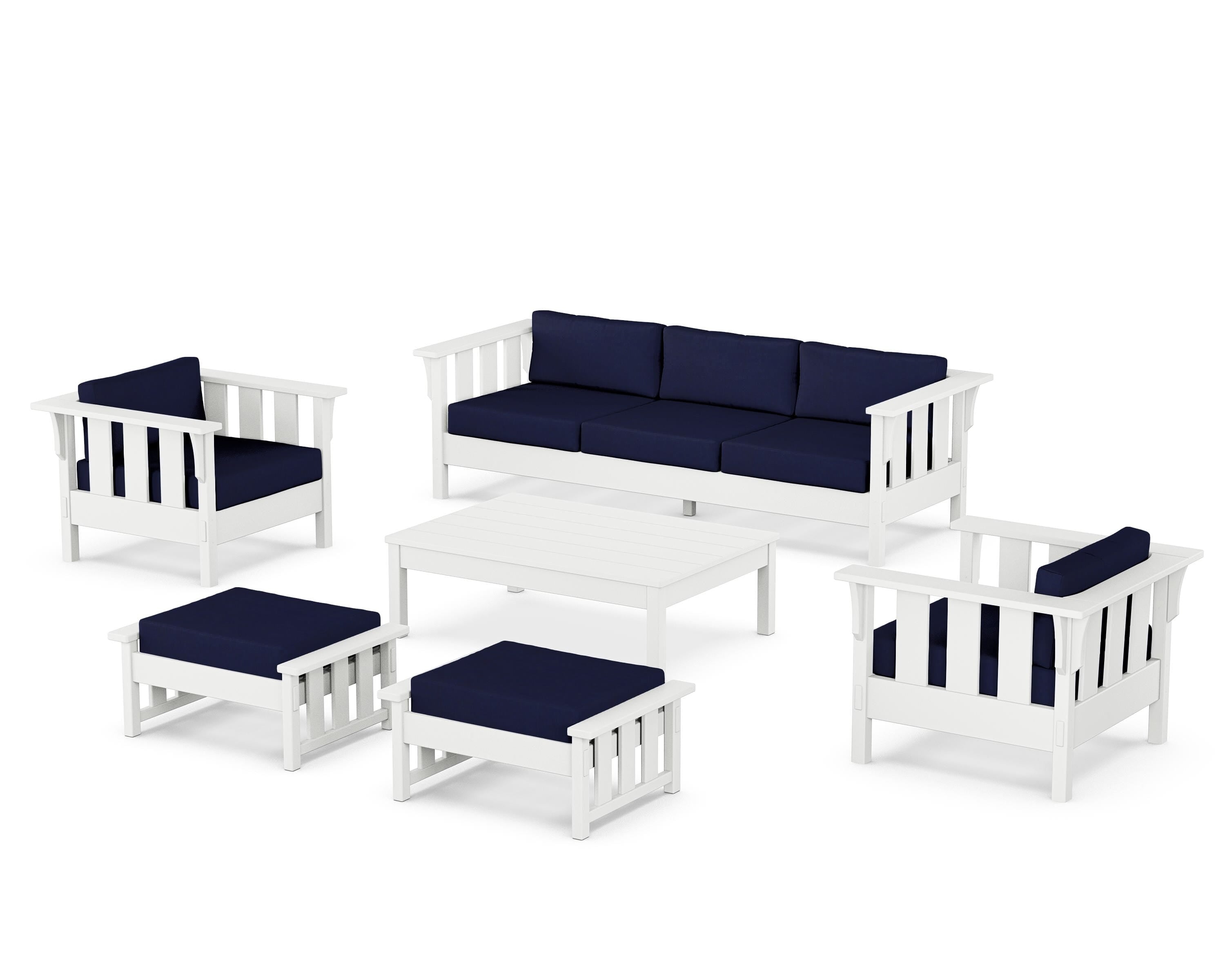 Martha Stewart by POLYWOOD® Acadia 6-Piece Lounge Sofa Set in White / Navy