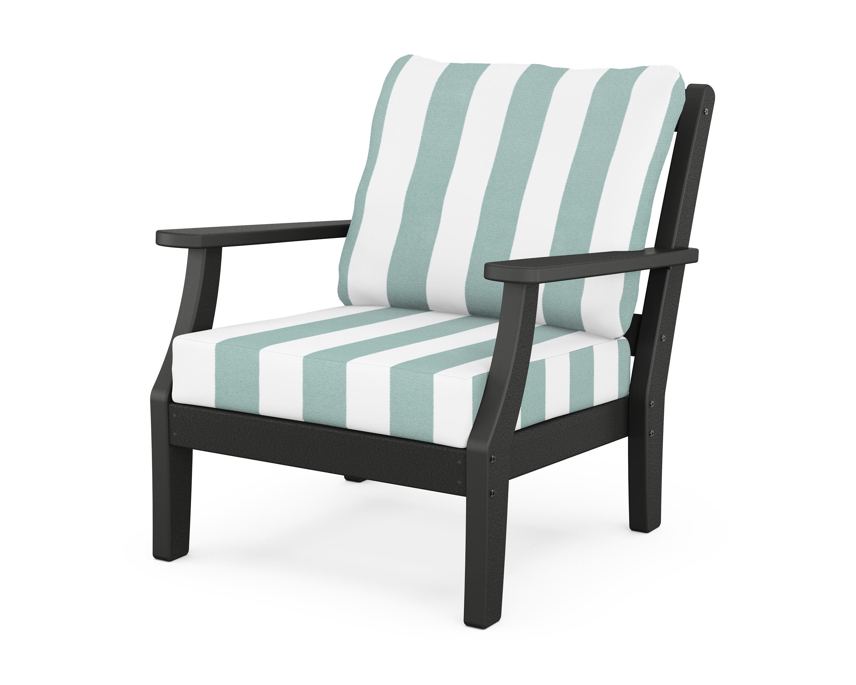Martha Stewart by POLYWOOD® Chinoiserie Deep Seating Chair in Black / Cabana Stripe Glacier Spa