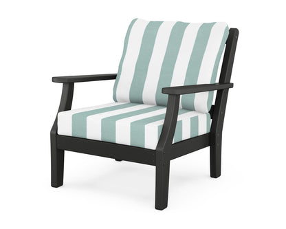 Martha Stewart by POLYWOOD® Chinoiserie Deep Seating Chair in Black / Cabana Stripe Glacier Spa