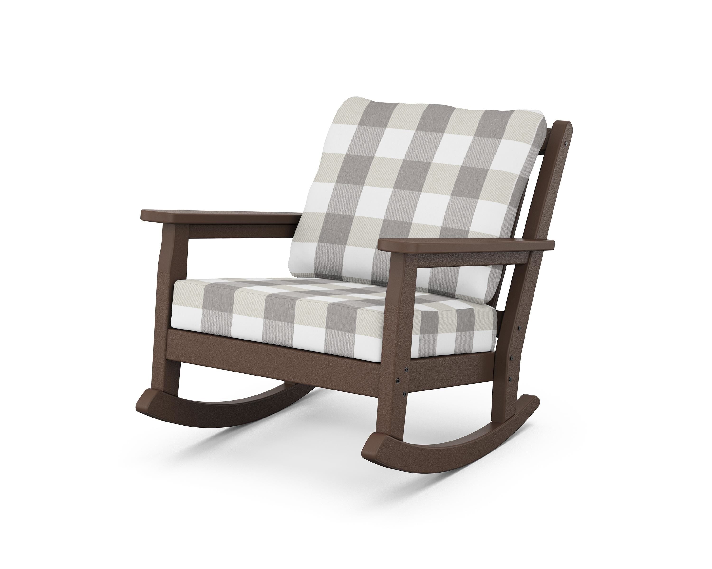 POLYWOOD® Chippendale Deep Seating Rocking Chair in Mahogany / Buffalo Plaid Grey Mist