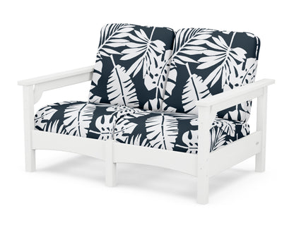 POLYWOOD® Club Loveseat in White / Leaf Marine Indigo