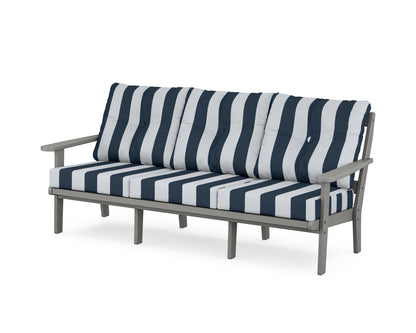 POLYWOOD® Mission Deep Seating Sofa in Slate Grey / Cabana Stripe Marine Indigo
