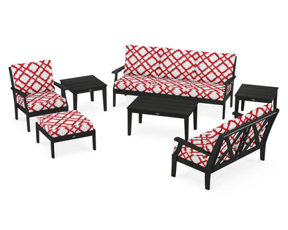 POLYWOOD® Braxton 7-Piece Deep Seating Set in Black / Trellis Crimson