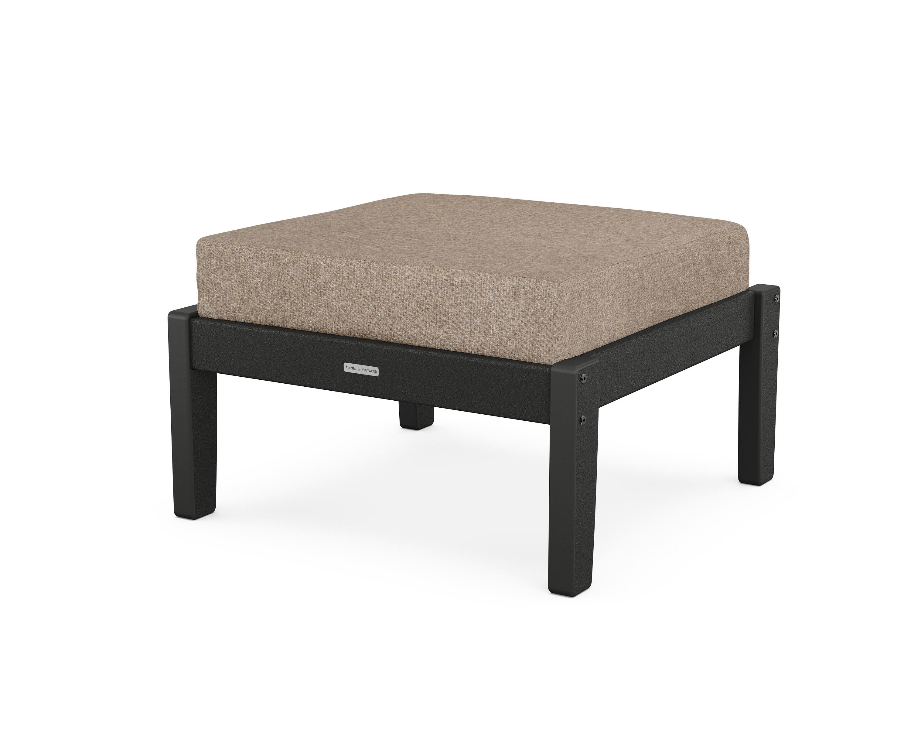 Martha Stewart by POLYWOOD® Chinoiserie Deep Seating Ottoman in Black / Spiced Burlap