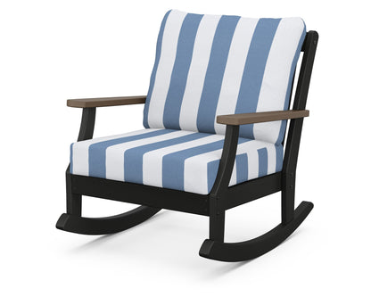 POLYWOOD® Braxton Deep Seating Rocking Chair in Black / Kona / Cabana Stripe Sky Blue