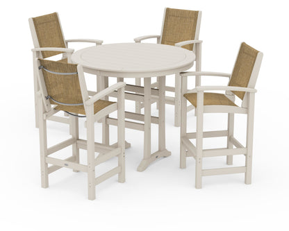 POLYWOOD® Coastal 5-Piece Nautical Trestle Bar Set in Sand / Burlap Sling