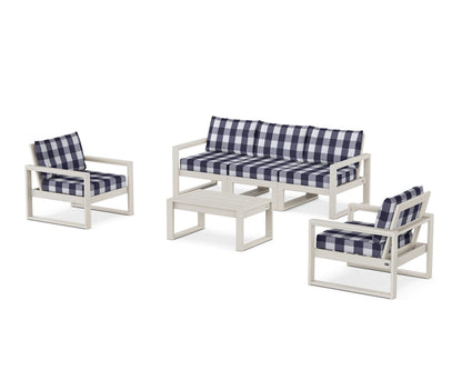 POLYWOOD® EDGE Sectional 4-Piece Deep Seating Set with Sofa in Sand / Buffalo Plaid Navy