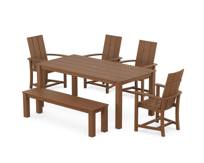 POLYWOOD® Modern Adirondack 6-Piece Parsons Dining Set with Bench in Teak