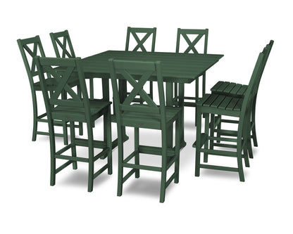 POLYWOOD® Braxton 9-Piece Farmhouse Trestle Bar Set in Green