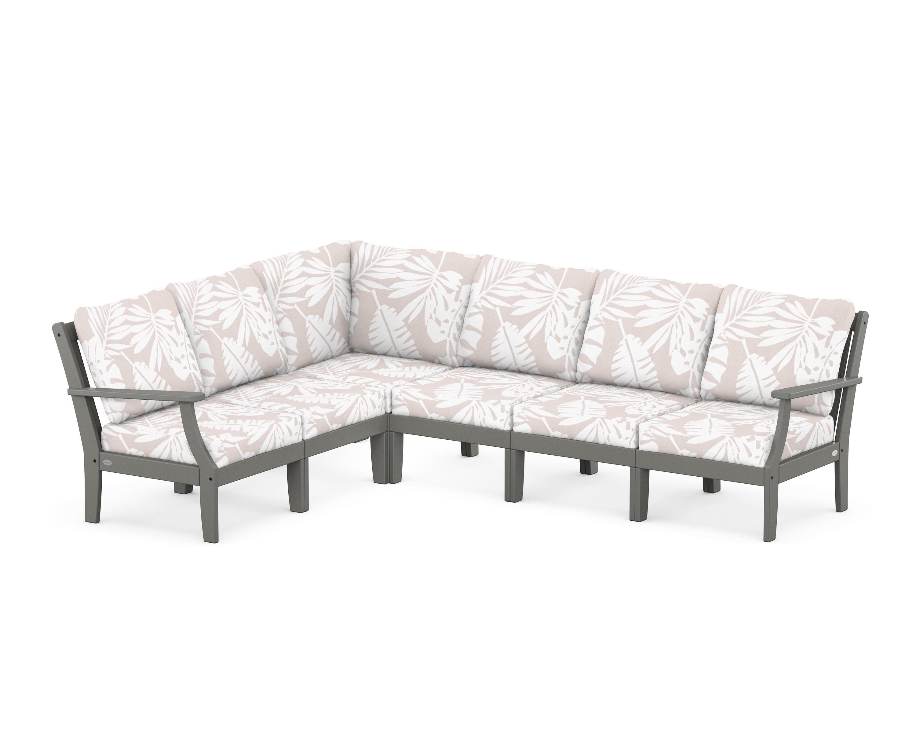 POLYWOOD® Braxton Modular 6-Piece Deep Seating Set in Slate Grey / Leaf Dune Burlap