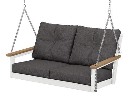 POLYWOOD® Vineyard Deep Seating Swing in White / Natural / Ash Charcoal