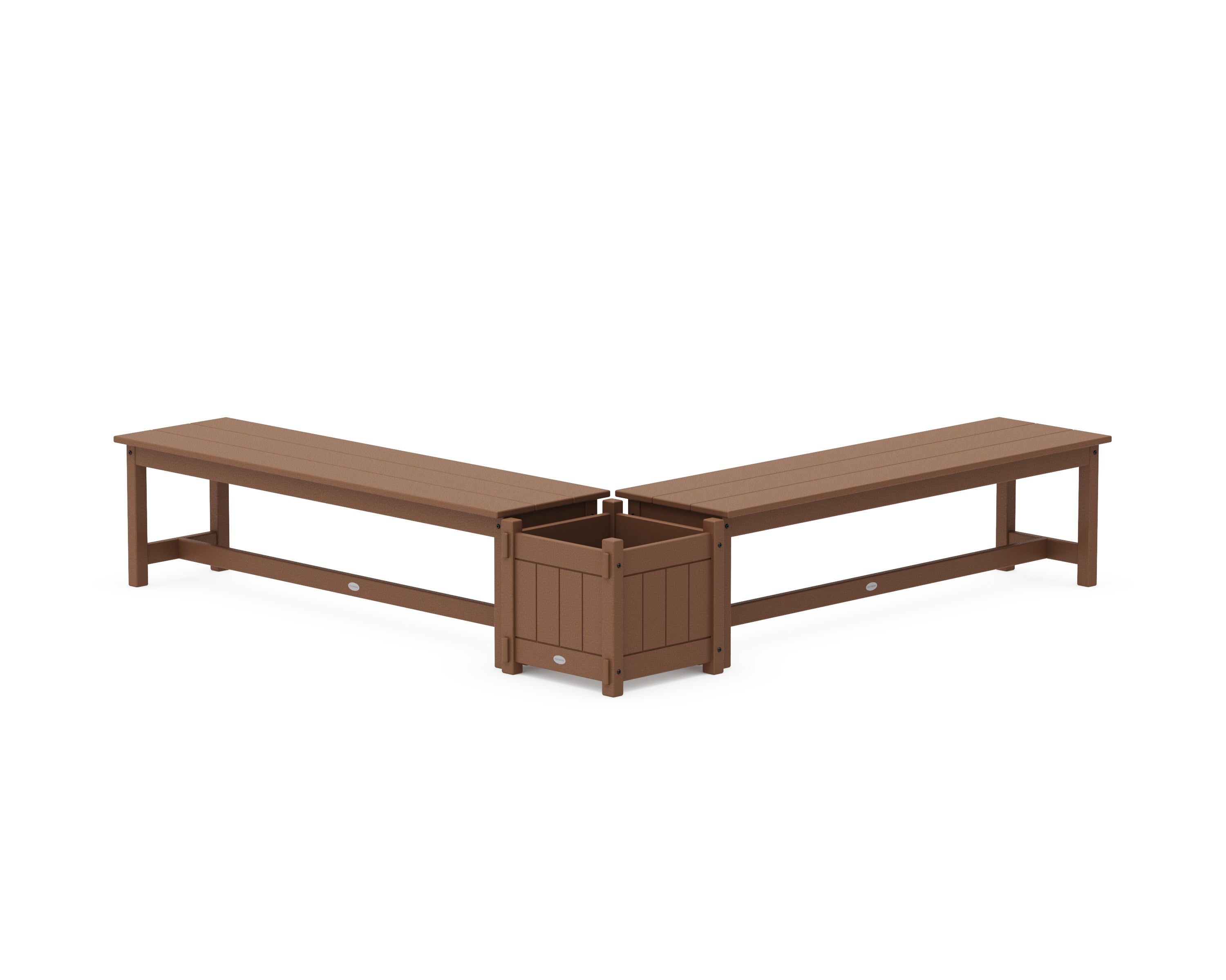 POLYWOOD® 60" Vineyard L- Shaped Planter Bench Set in Teak