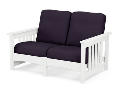 POLYWOOD® Club Mission Loveseat in White / Navy Linen