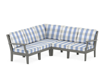 POLYWOOD® Braxton Modular 5-Piece Deep Seating Set in Slate Grey / Buffalo Plaid Sky Blue