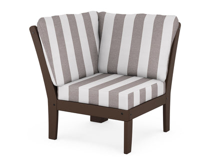 POLYWOOD® Braxton Modular Corner Chair in Mahogany / Cabana Stripe Grey Mist