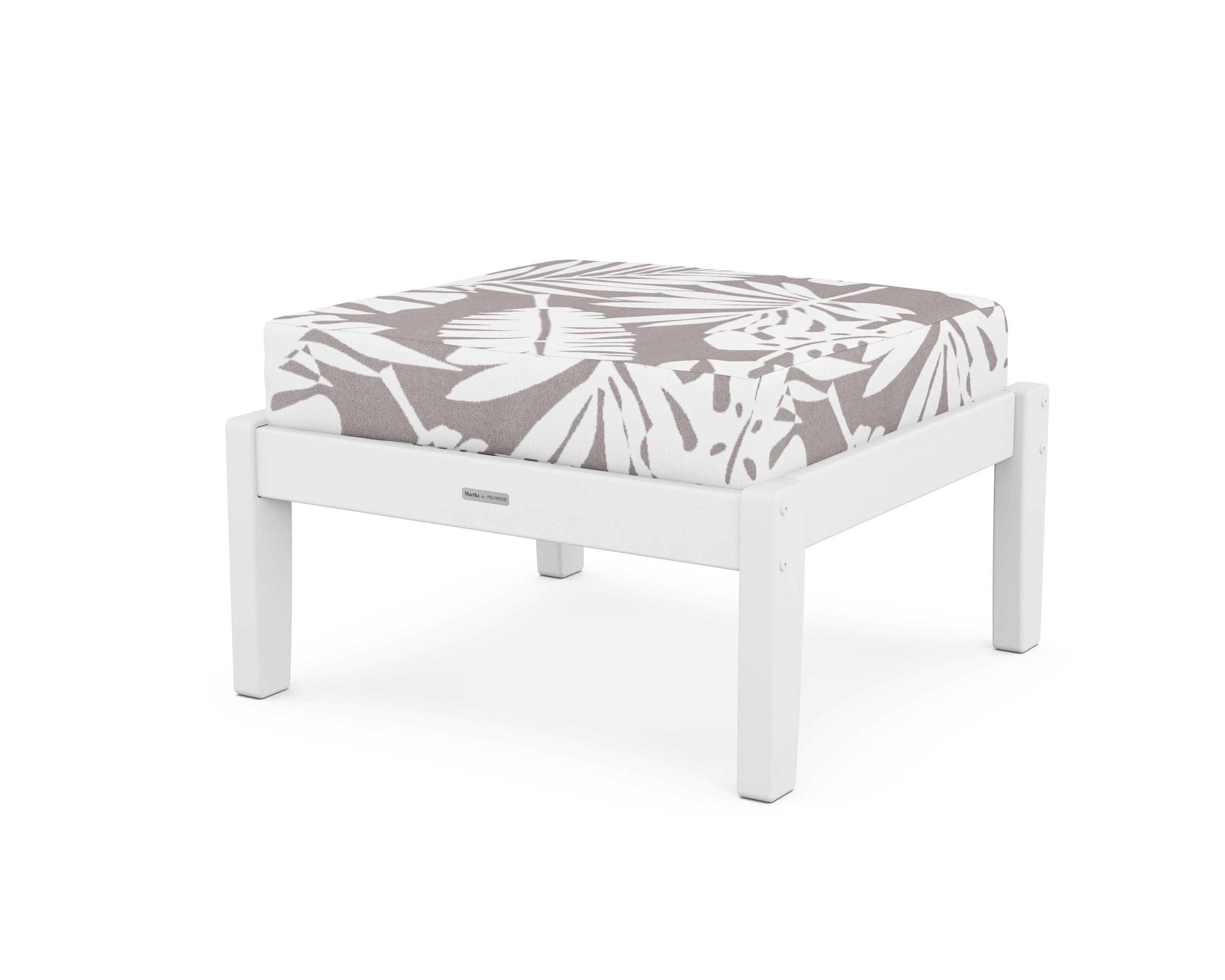 Martha Stewart by POLYWOOD® Chinoiserie Deep Seating Ottoman in White / Leaf Grey Mist