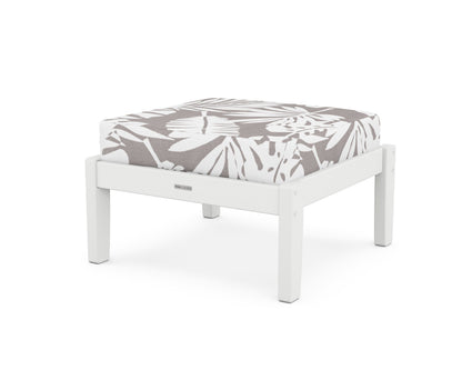 Martha Stewart by POLYWOOD® Chinoiserie Deep Seating Ottoman in White / Leaf Grey Mist