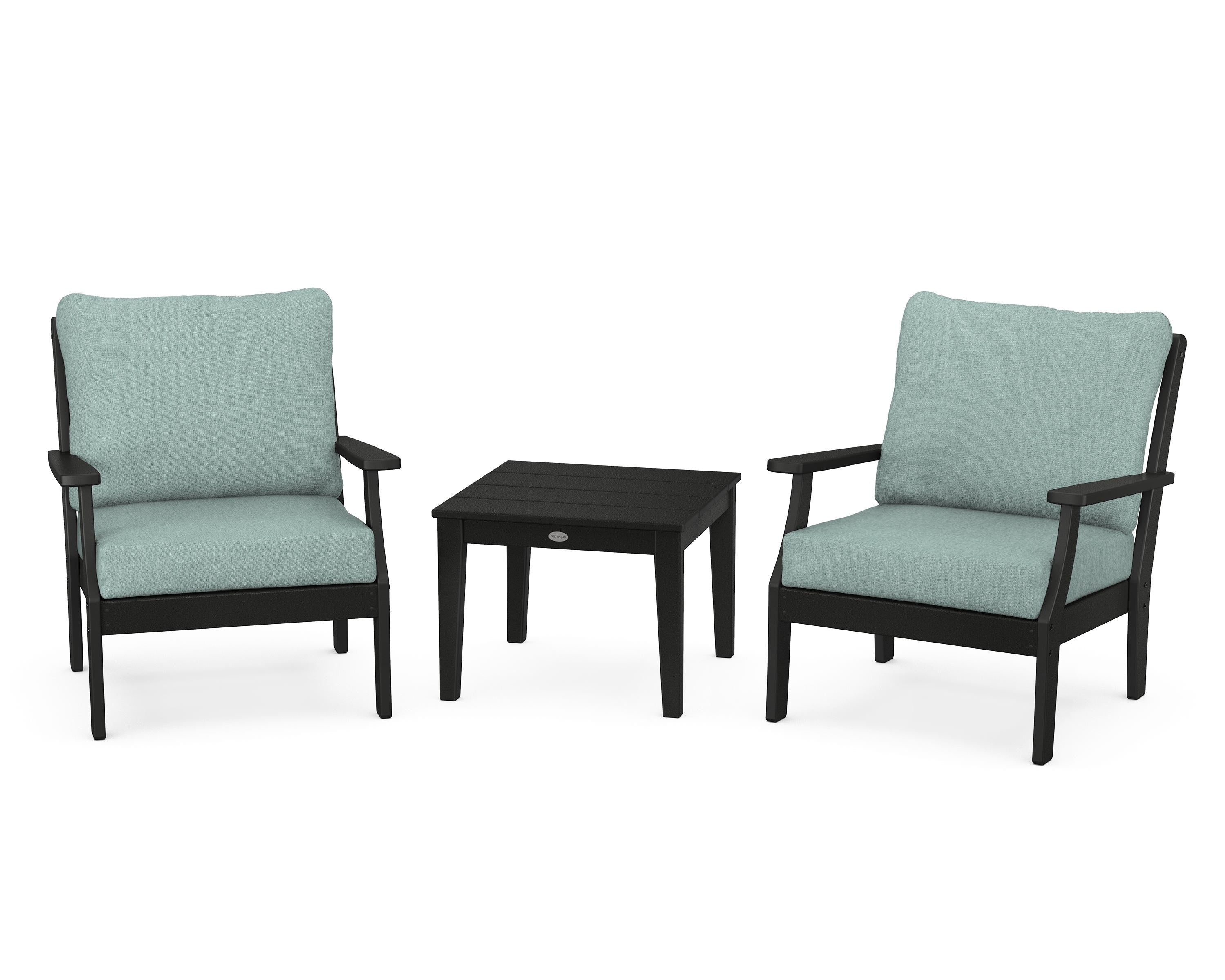 POLYWOOD® Braxton 3-Piece Deep Seating Set in Black / Glacier Spa