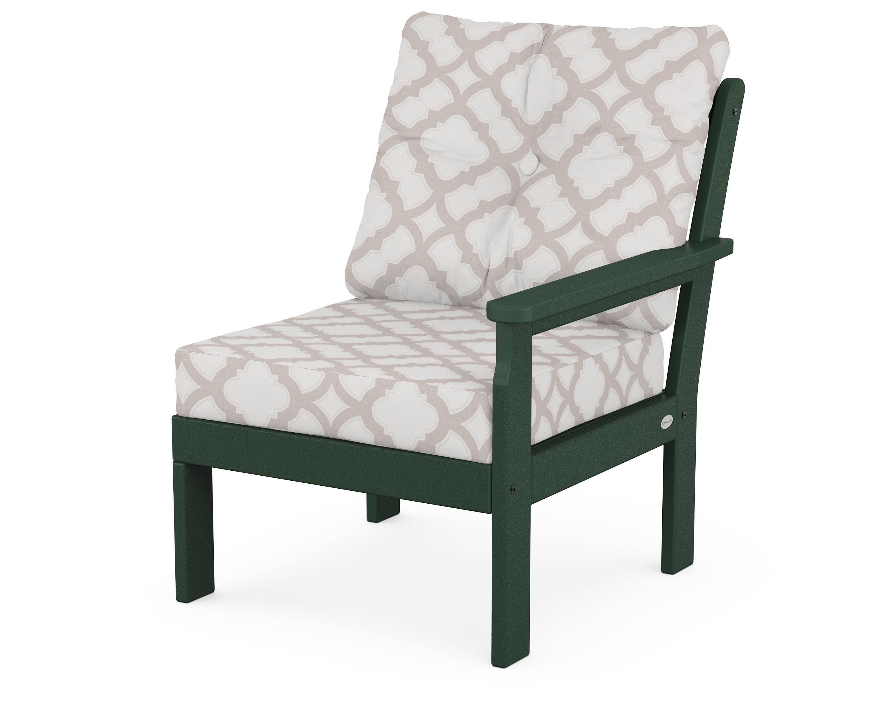 POLYWOOD® Vineyard Modular Right Arm Chair in Green / Trellis Dune Burlap