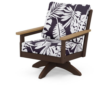 POLYWOOD® Vineyard Deep Seating Swivel Chair in Mahogany / Natural / Leaf Navy