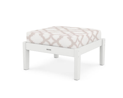 Martha Stewart by POLYWOOD® Chinoiserie Deep Seating Ottoman in White / Trellis Dune Burlap
