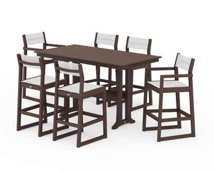 POLYWOOD® EDGE Sling 7-Piece Farmhouse Bar Set with Trestle Legs in Mahogany / White Sling