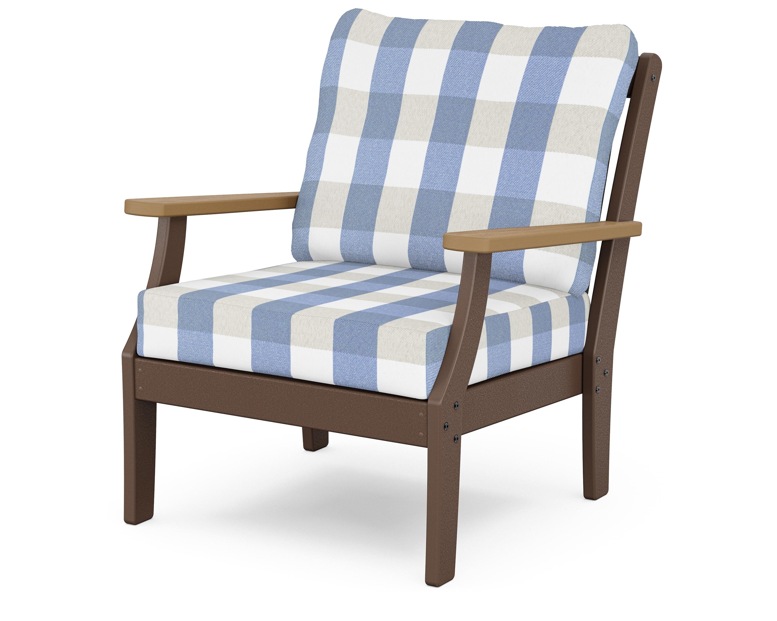 POLYWOOD® Braxton Deep Seating Chair in Mahogany / Natural / Buffalo Plaid Sky Blue