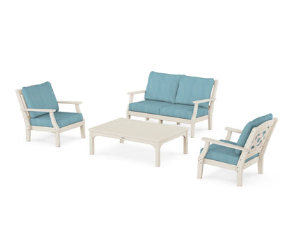 Martha Stewart by POLYWOOD® Chinoiserie 4-Piece Deep Seating Set with Loveseat in Sand / Lattice Sky Blue