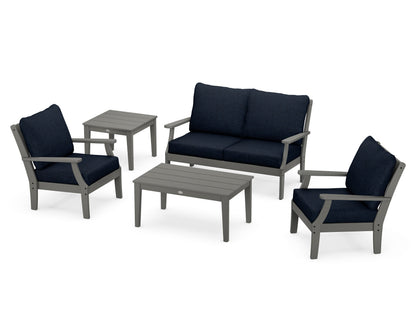 POLYWOOD® Braxton 5-Piece Deep Seating Set in Slate Grey / Marine Indigo